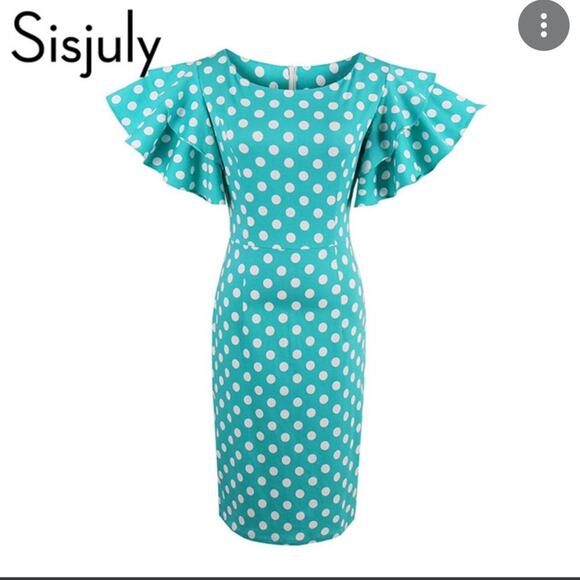 Mint Green Polka Dot Dress Ruffle Sleeves XXL - Picture 1 of 13